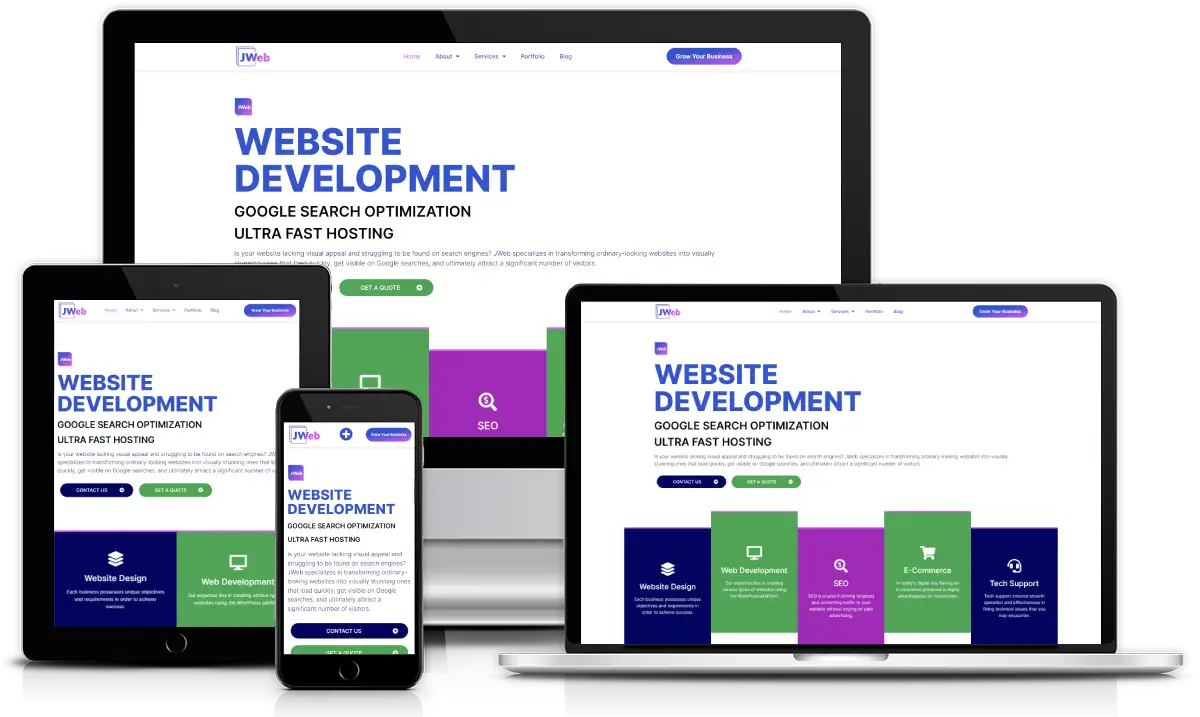 Influencer website shown on desktop, tablet and phone